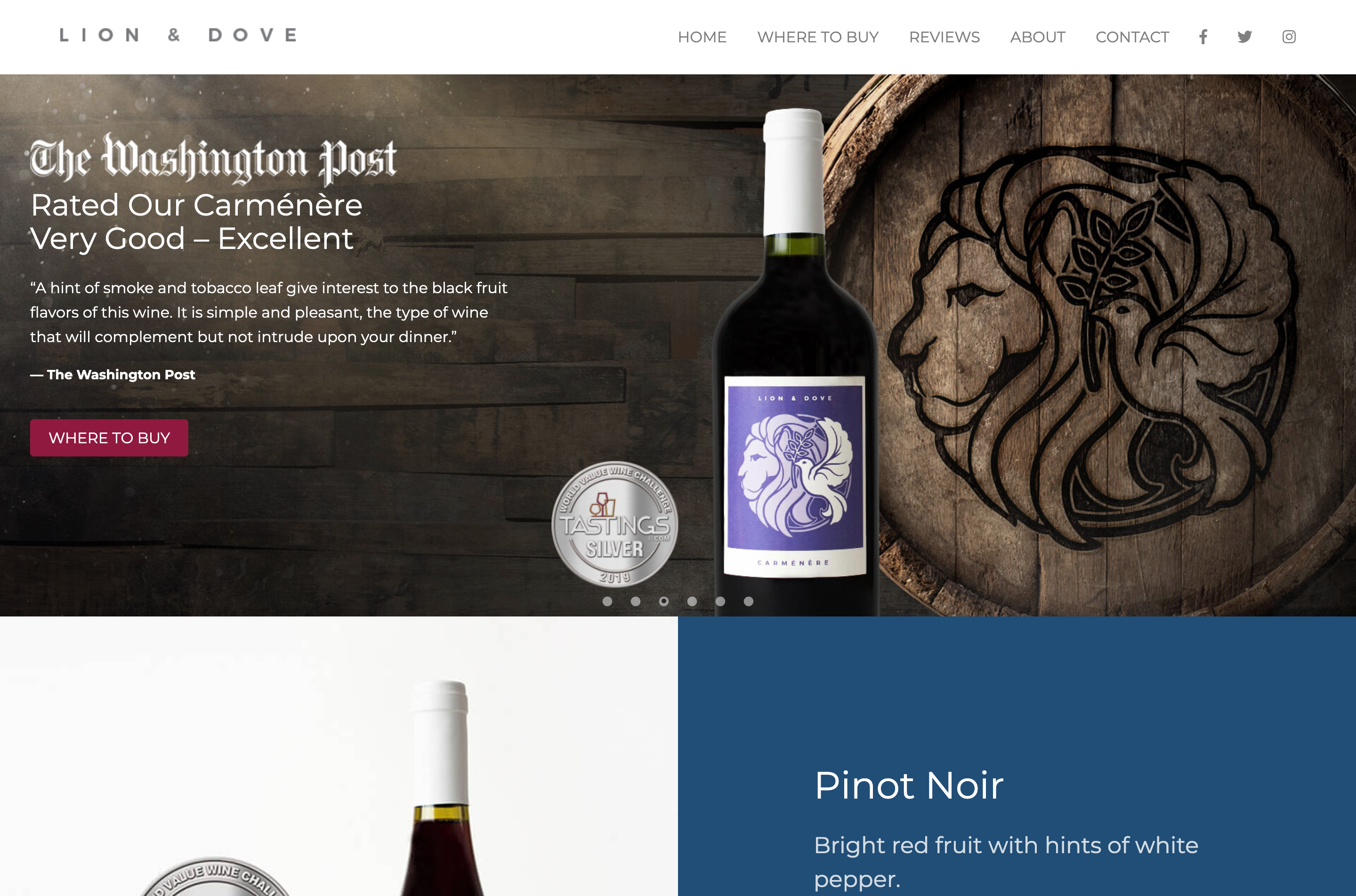 Lion & Dove Wines's new homepage