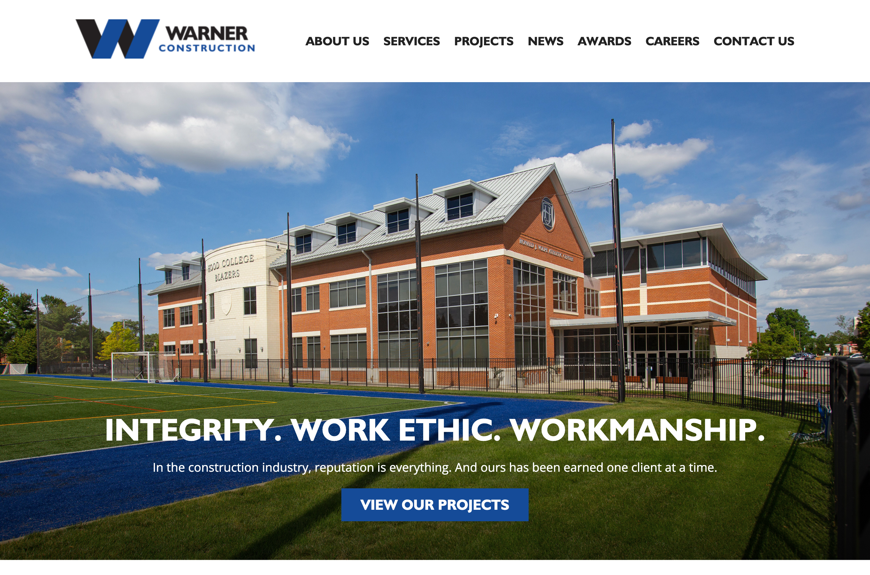 Warner Construction's new homepage